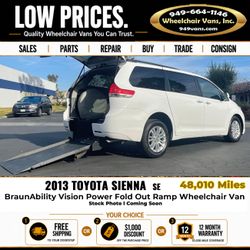 2013 Toyota Sienna SE BraunAbility Vision Power Fold Out Ramp Rear Loading Wheelchair Van