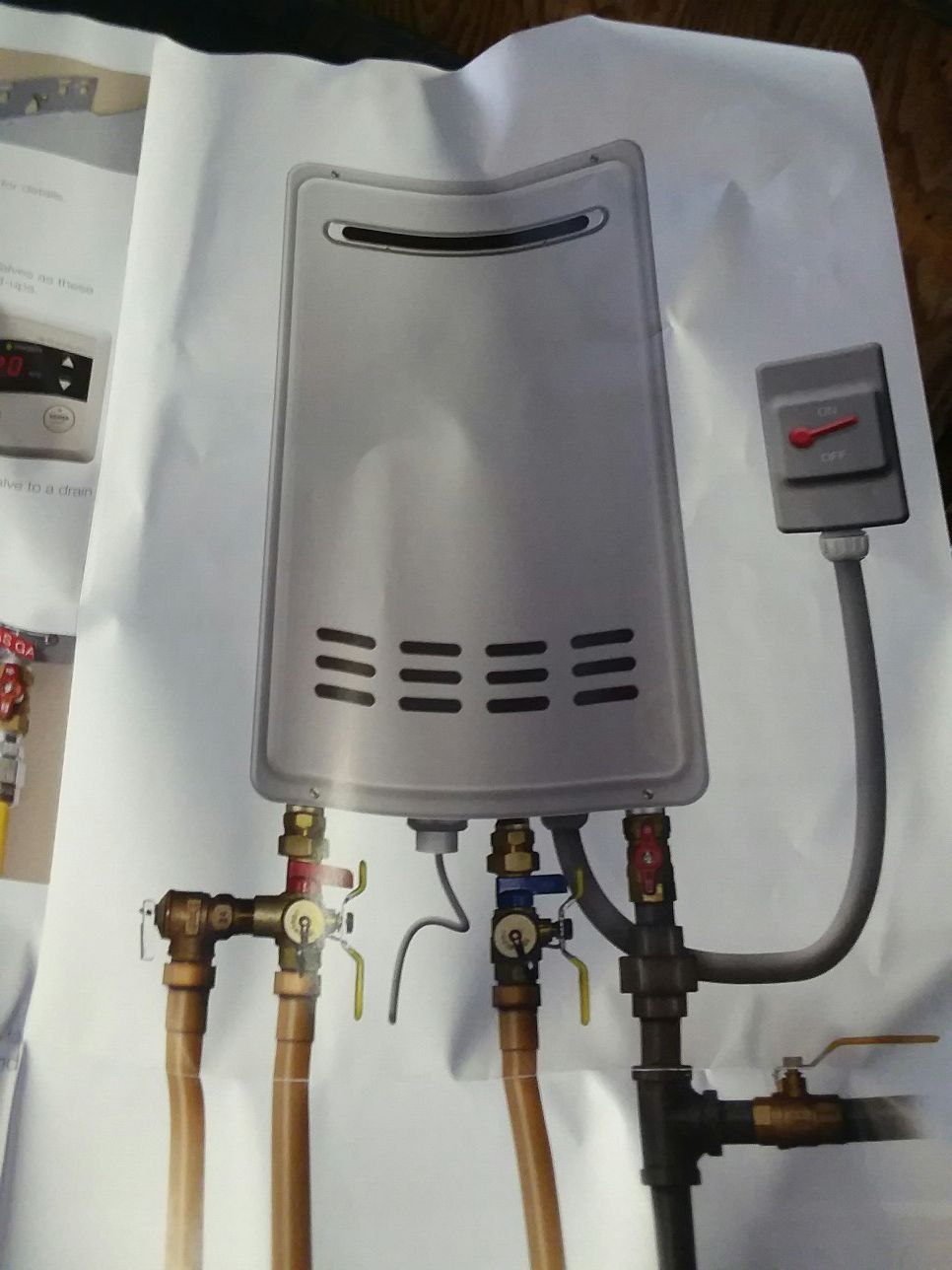 Model no., RTG-64xLP-1 Brand new in box, L.P. Tankless Water Heater.