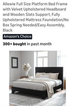 Full Size Platform Bed Frame With Velvet Upholstered Headboard And Wooden Slats Support 