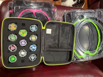 READ beyblade x hasbro xtreme stadium, off brand infinity stadium, beyblade carry case, balde tops