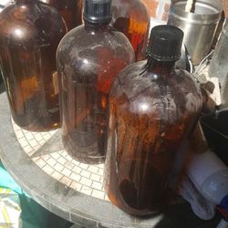 4 Large Amber glass bottles for making cider or beer
