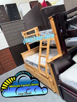 Twin full natural bunk bed with trundle cama nueva bonita