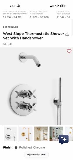 Rejuvenation West Slope Thermostatic Shower Set with Handshower, Hook Mount - Polished Nickel