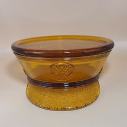 1930s Amber Glass Hat Trinket Dish Storage  candy Container & Lid