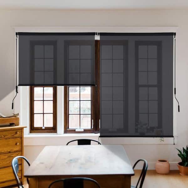 8 ft. x 8 ft. Gray Solar Fabric Roller Shades with Hand Crank, 95% UV Blocking