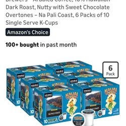 Kauai Coffee K-Cup Pods for Keurig
Brewers - Arabica Coffee, 10% Hawaiian -
Dark Roast, Nutty with Sweet Chocolate
Overtones - Na Pali Coast, 6 Packs 