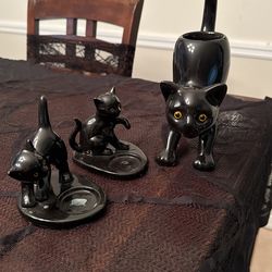 Black Cat Family Candle Holders  