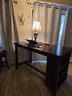 Dark Wood Writing Desk with Side Shelves