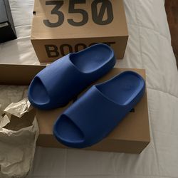 Blue yeezy slides