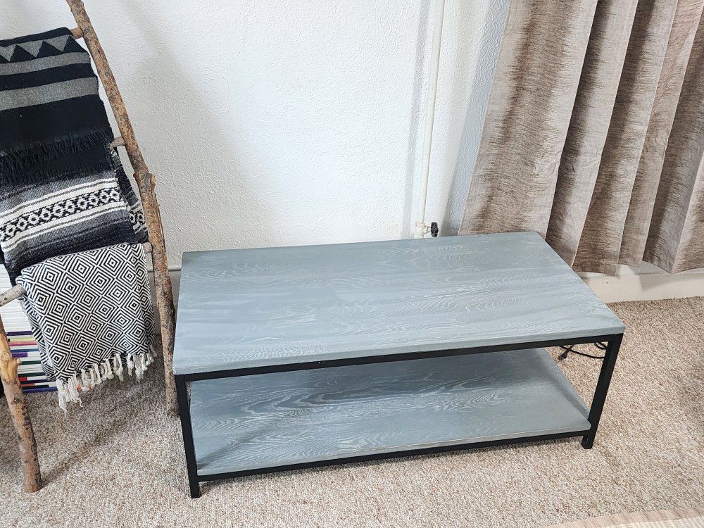 Coffe Table And Side Table Set, Metal And Heavy Wood,grey Blue Color,180$ For Set