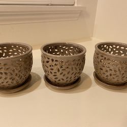 Set Of Three 5.25” Small Ceramic Orchid Plant Pots