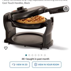 BELLA Classic Rotating Belgian Waffle Maker with Nonstick Plates, Removable Drip Tray, Adjustable Browning Control and Cool Touch Handles, Black $15