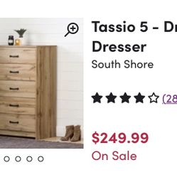 South Shore Tassio 5-Drawer Chest, Nordik Oak