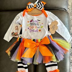 Adorable Halloween Baby Girl Clothing Set LITTLE MISS TRICK OR TREAT 4 Piece Outfit Set. Size 6 Months. Brand New! Retails $40.