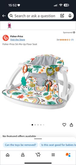 Fisher-Price Portable Baby Chair Sit-Me-Up Floor Seat with Developmental Toys & Machine Washable Seat Pad, Rainbow Showers