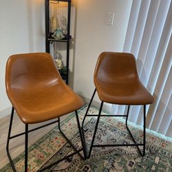 Dycanpo 24” Bar Stools Set Of 2 With Back, Faux leather For Home Kitchen Island, Whisky Brown