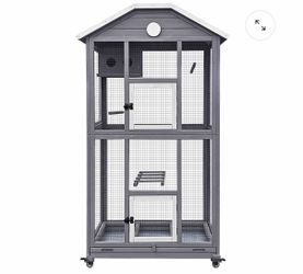 33.8”L Outdoor& Indoor Bird Aviary With Wooden Wheels for Finches Cockatiel Dove-PET51