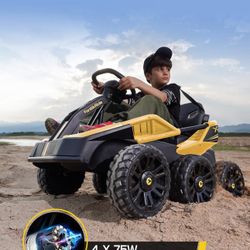 6x6 24V Ride on Toys for Big Kids, Six Eva Wheels UTV, 4x75W 5.9MPH Powerful Electric Car, 4WD/2WD Switch, Parent Remote, Four Shock Absorbers, for Ag