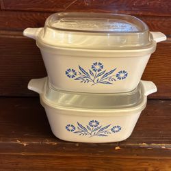 2 Vintage Corning Ware Casserole Dishes With Lids Classic Blue Cornflower Pattern