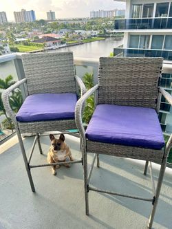 Outdoor Wicker Bar Stools with Cushions – Set of 2