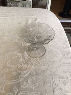 Fosteria Navarre Clear Glass Etched Compote Candy Dish On A Pedestal