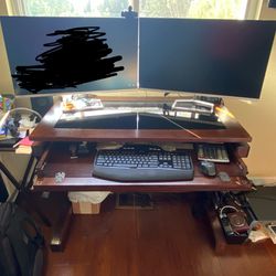 Compact Wooden Desk With Glass Top