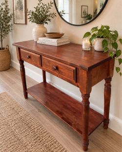 Wood Console Table with Drawers and Shelf-OBO