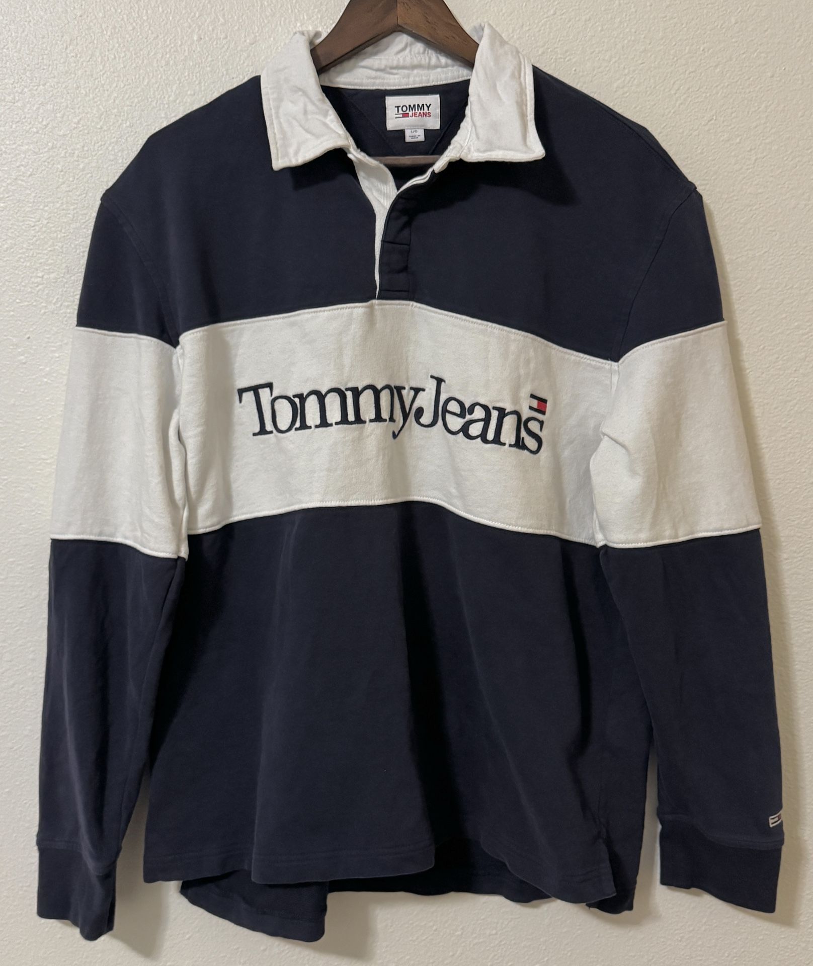 Tommy Hillfiger Navy/White Long Sleeve Sweatshirt Polo Shirt Large