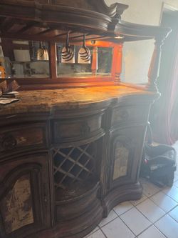 Wood Home Bar Cabinet with Marble Top