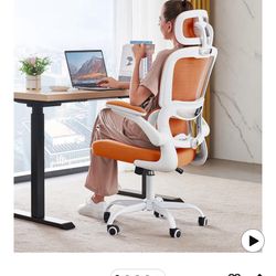Brand New Orange/White Mesh Tall Back Ergonomic Office Chair w/Flip Up Arms & 3D Lumbar 