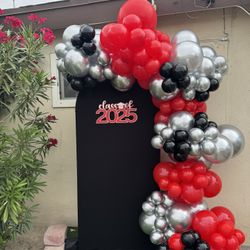 Graduation Balloon Arch and Backdrop Chairs Arch