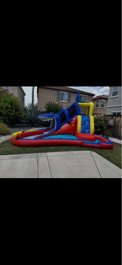 Happy Hop Shark Cave Adventure Inflatable water slide air pump included