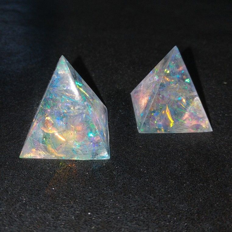 Iridescent crystal ice resin pyramids home office decor figurines collectables