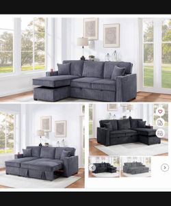 $380 . 2-P Convertible Sectional Sleeper Sofa W/ Cupholder Sofa Storage & USB Ports 89”x 59”X36”H