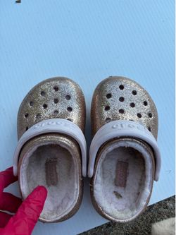 Gold glitter kids crocs size c6