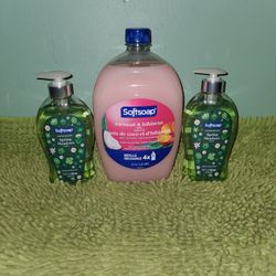 2 Softsoap Spring Meadow 11.25oz/ 1 Refills Coconut & Hibiscus 50oz Hand Soap