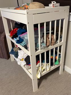 White Wood Baby Changing Table with Shelves