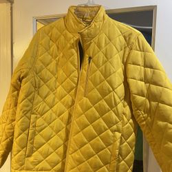 Yellow Quilt Puffer Rain Jacket Coat -womens Medium. 