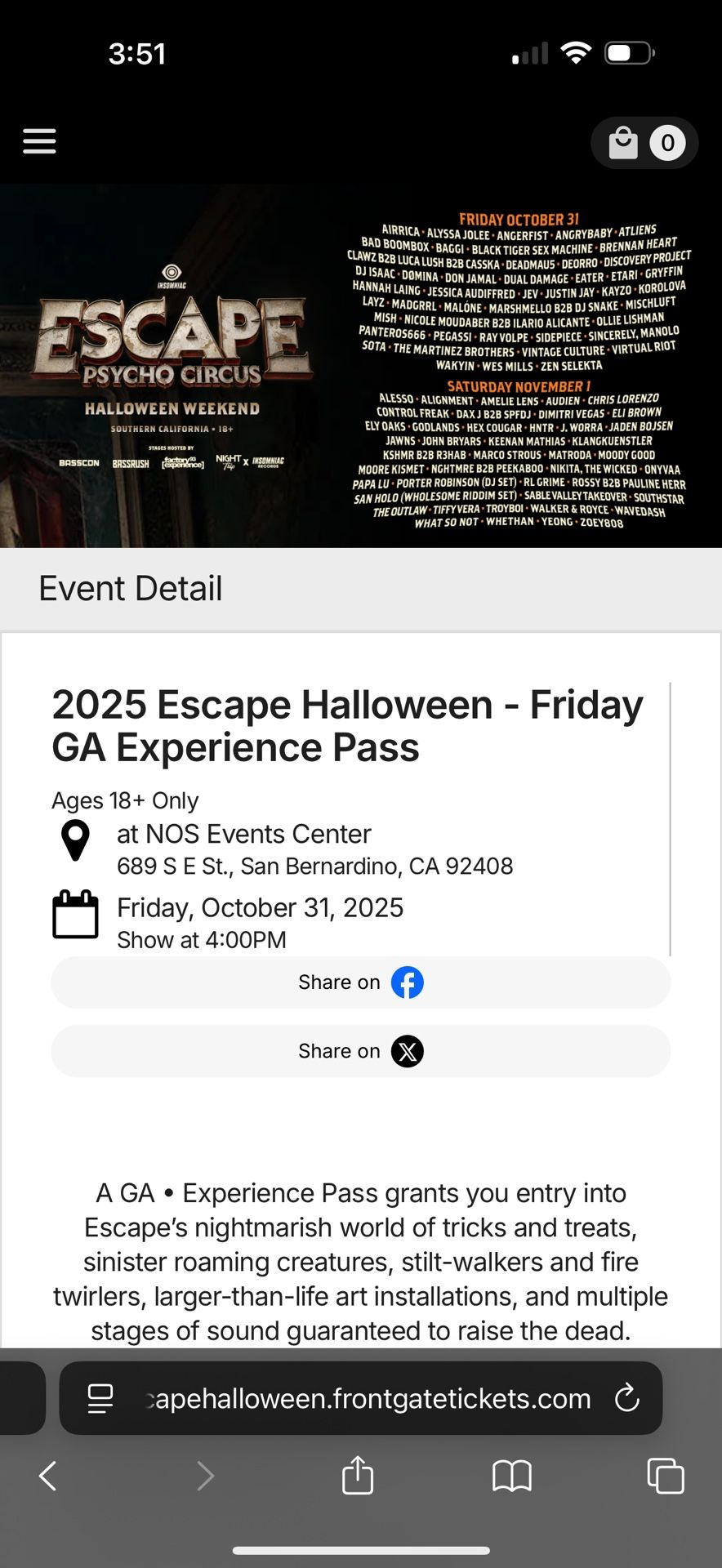 ESCAPE Halloween Friday GA Wristband