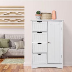 Sturdy Wooden Bathroom Cabinet Storage w/4 Drawers Freestanding Cabinet Home Use