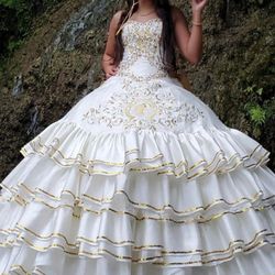 White And Gold Charra Quince Dress