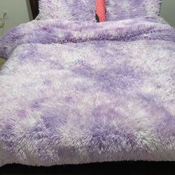 Lavender/Lilac Shaggy Duvet Cover + Pillow Shams