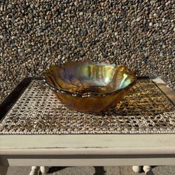 Indiana Glass Iridescent Marigold Carnival Glass Footed Bowl - Wild Rose Pattern