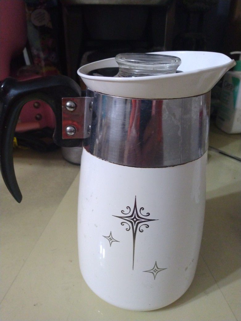Corning Ware Platinum Starburst ~ 8 Cup Percolator/Coffee Pot ~ Complete  ~ 5 Pieces ~ Stove Top ~ Coffee Maker ~ 1959-62