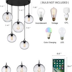 Glass Chandelier 5-Lights Pendant Lights Modern Rustic Seeded Bubbles Globe Ceiling Hanging Fixtures Entryway Hallway Dining Living Room Stair Group L