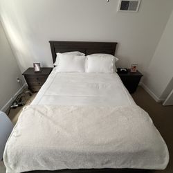 Linen Queen Bed Frame + 2 Tuft And Needle Mattress