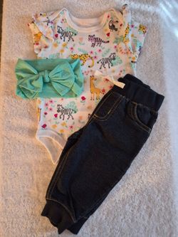 NEW! Baby Girl 3-Piece Jungle Animal Outfit Set, 6 mo