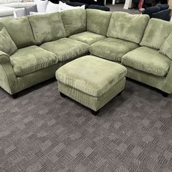 Sage Green Comfy Sectional And Ottoman