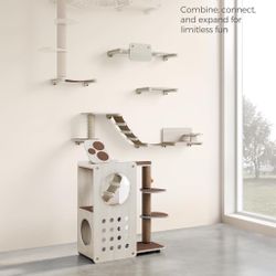 Clickat Land Cat Wall Furniture, Set of 7, Cat Tree, Cat Wall Shelves, Hammock, Stairs, Feeding Station, Extremely Quick Assembly, Capacity 🐈🐈‍⬛🐱🔥