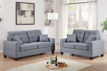 2 Piece Grey Sofa And Love Seat Set F7858